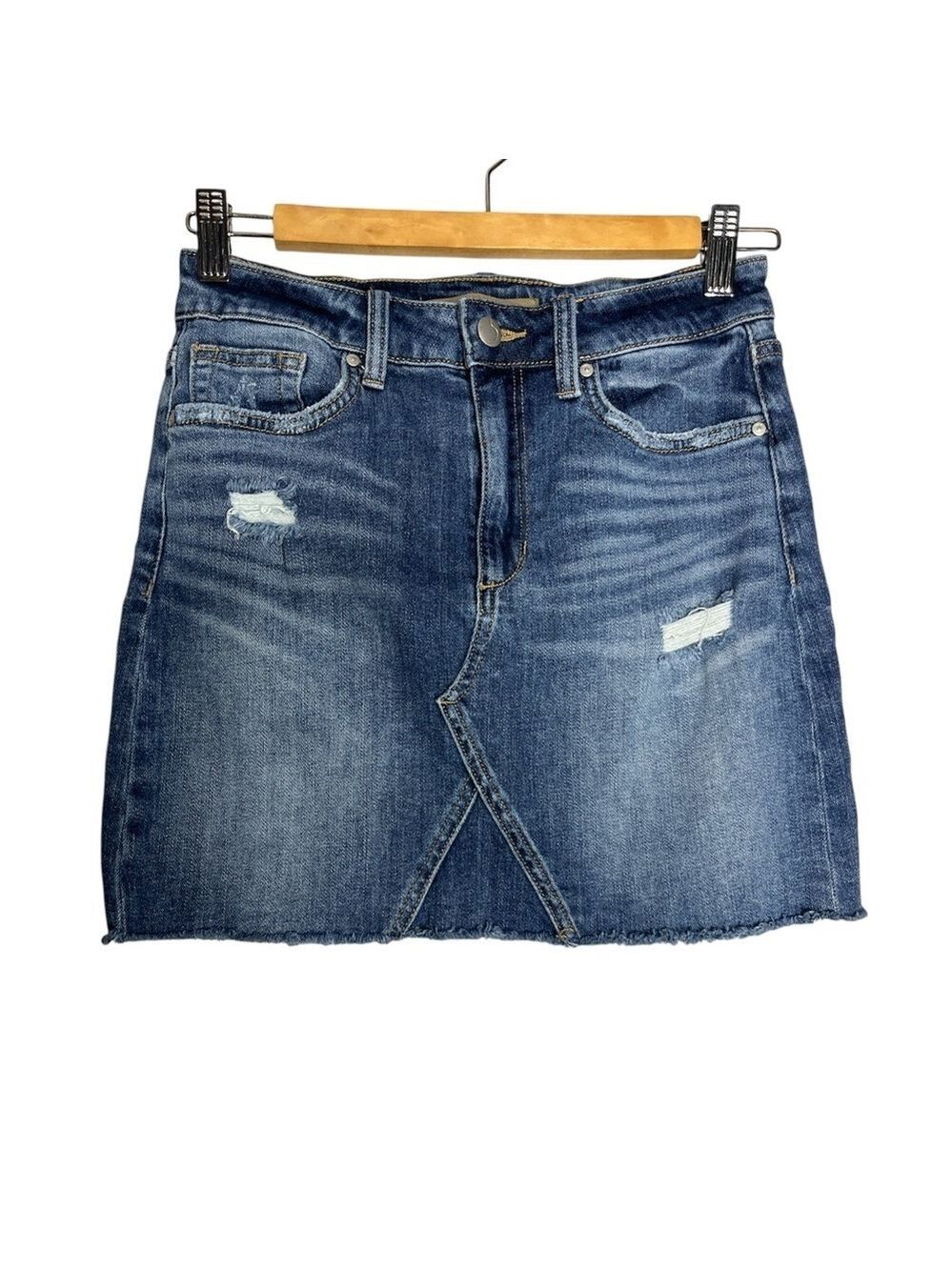 Joe’s Jeans Distressed Raw Hem Denim Mini Skirt, size 25